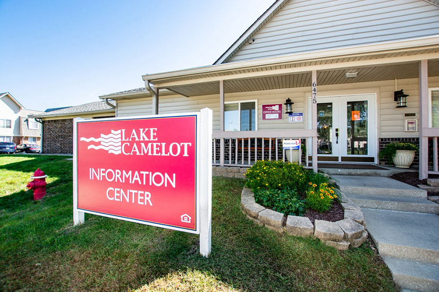 Leasing Center External View at Lake Camelot Apartments, Indiana