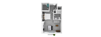 Luxury Studio, 543 sqft, 3D Floorplan at The Whit in Indianapolis, IN 46204