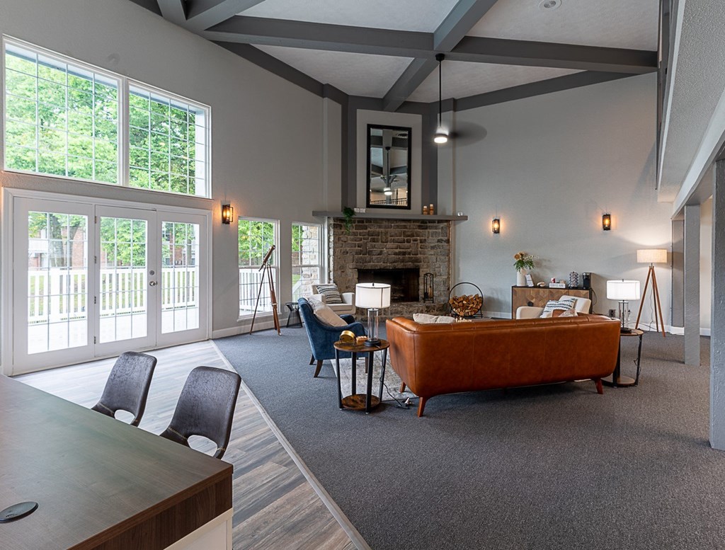 Lounge With Fireplace at Camelot East Apartments, Fairfield, OH