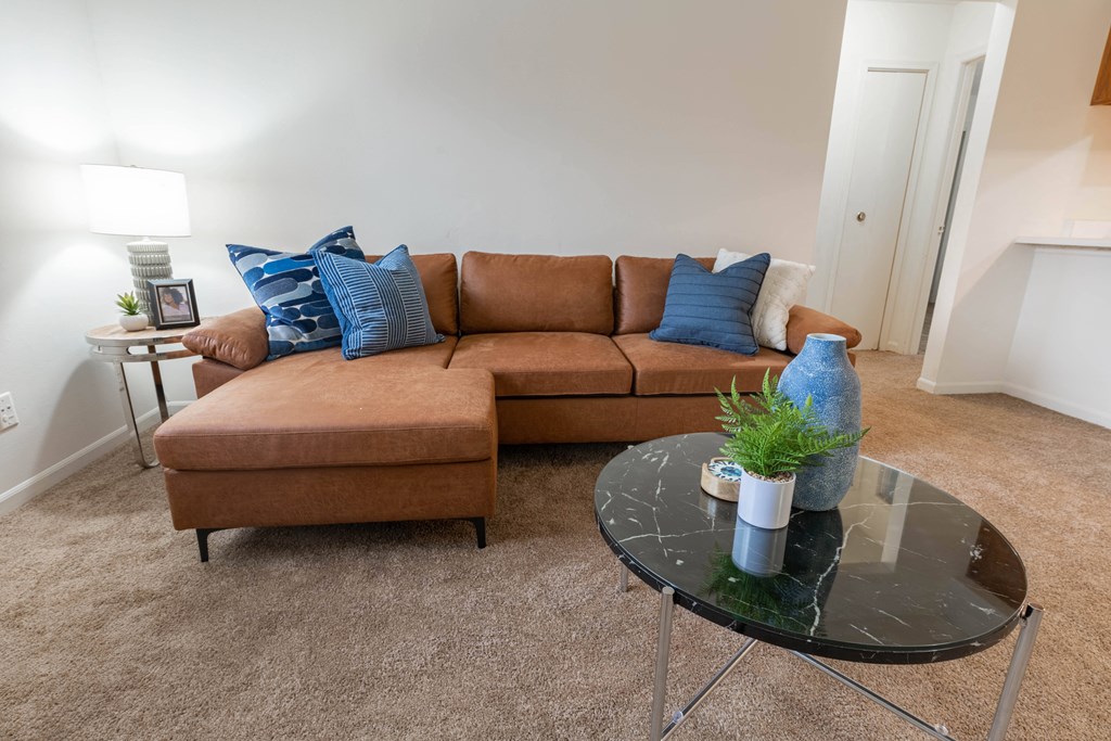 Living Room Sofa at Sandstone Court Apartments, Greenwood, IN, 46142