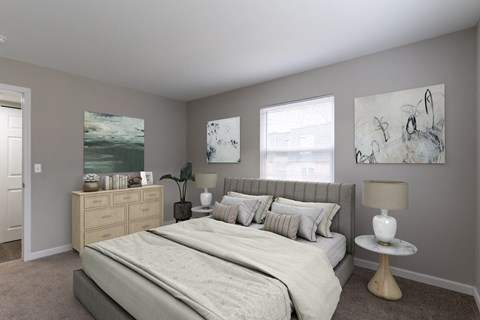 Bedroom With Expansive Windows at Olde Towne Apartments, Middletown