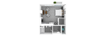 Luxury Studio, 508-524 sqft, 3D Floorplan at The Whit in Indianapolis, IN 46204