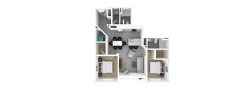 Luxury 2 Bed 2 Bath, 1,367 sqft, 3D Floorplan at The Whit in Indianapolis, IN 46204