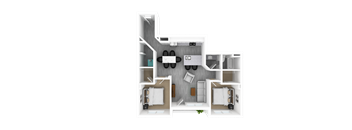 Luxury 2 Bed 1 Bath, 1,234 sqft, 3D Floorplan at The Whit in Indianapolis, IN 46204