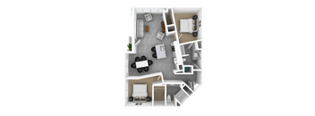 Luxury 2 Bed 2 Bath, 1,479 sqft, 3D Floorplan at The Whit in Indianapolis, IN 46204