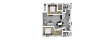 Luxury 2 Bed 2 Bath, 1,299 sqft, 3D Floorplan at The Whit in Indianapolis, IN 46204