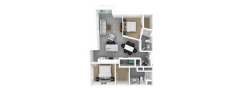 Luxury 2 Bed 2 Bath, 1,381 sqft, 3D Floorplan at The Whit in Indianapolis, IN 46204