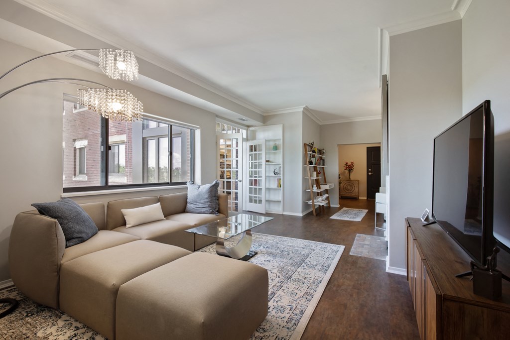 Luxurious Interiors Living Room With Balcony at Park Heights by the Lake Apartments, Illinois