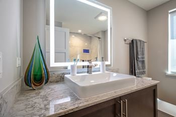Designer Granite Countertops in all Bathrooms at Park Heights by the Lake Apartments, Chicago, IL