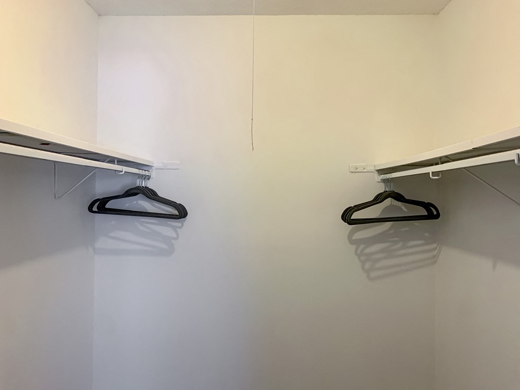 Spacious walk-in closet at The Lodge Apartments in Indianapolis, IN