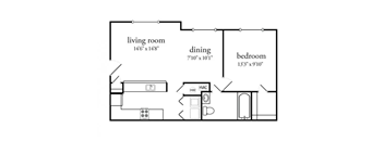 1 bed 1 bath Floor Plan at Meadow View Apartments and Townhomes, Springboro, OH