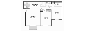 2 Bed Room Floor Plan at Meadow View Apartments and Townhomes, Ohio, 45066