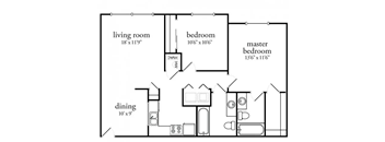 2 bed 2 bath premium Floor Plan at Meadow View Apartments and Townhomes, Springboro