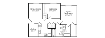 2 bed 2 bath Floor Plan at Meadow View Apartments and Townhomes, Springboro, Ohio