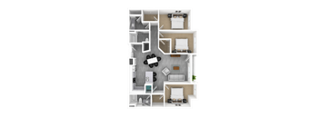 Luxury 3 Bed 2 Bath, 1,565 sqft, 3D Floorplan at The Whit in Indianapolis, IN 46204