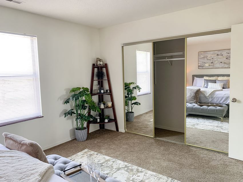 Master bedroom with large closet at Lake Marina Apartments in Indianapolis, Indiana - Photo Gallery 1