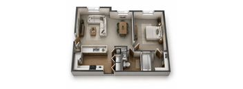 A floor plan of a house with a living room, kitchen, dining room, and bedrooms.