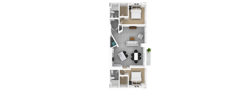 Luxury 2 Bed 2 Bath, 1,374 sqft, 3D Floorplan at The Whit in Indianapolis, IN 46204