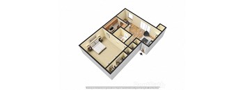 1 BR, 1 Bath Floor Plan 3D View at Pickwick Farms Apartments, Indianapolis, IN