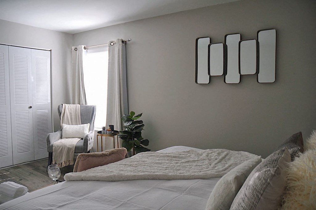 Spacious bedroom with large closets at Pickwick Farms Apartments in Indianapolis, IN 46260