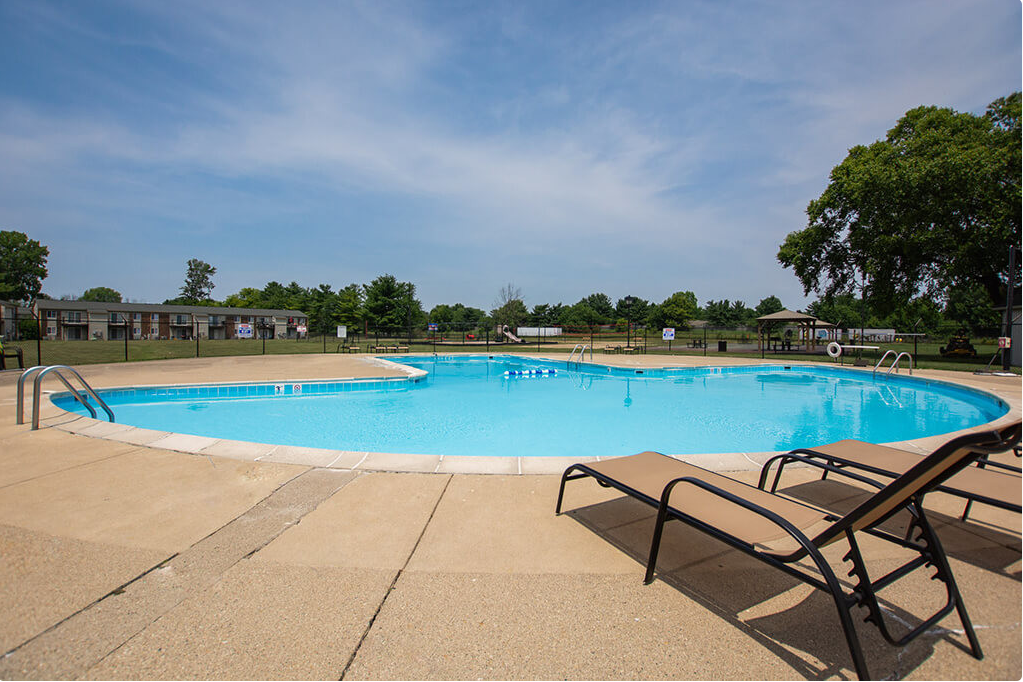 Swimming pool with sundeck at Pickwick Farms Apartments in Indianapolis, IN 46260
