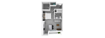 Luxury Studio, 627 sqft, 3D Floorplan at The Whit in Indianapolis, IN 46204