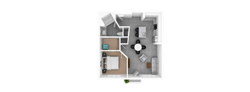 Luxury 1 Bedroom 1 Bathroom, 908 sqft, 3D Floorplan at The Whit in Indianapolis, IN 46204