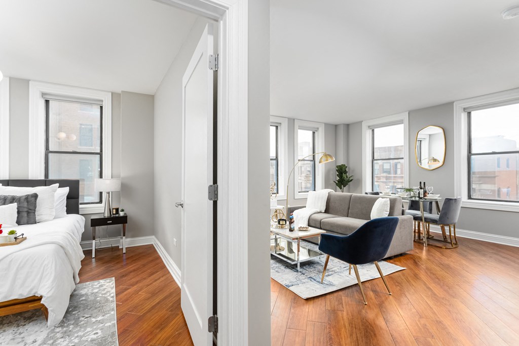 Modern Living Room at Somerset Place Apartments, Chicago, Illinois