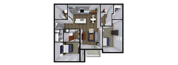 2  Bed   2  Bath   1,111 Sq. Ft Spire Floor Plan at The Village at Sandstone Apartments, Indiana
