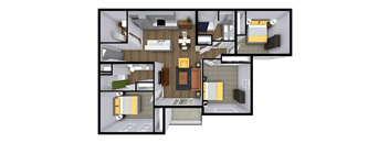 3 Bed 2 Bath, 1,289 sqft, 3D Floorplan at Sandstone Court Apartments in Greenwood, IN 46142