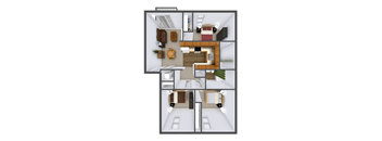 3 Bedroom 2 Bathroom Floor Plan at The Court at Sandstone Apartments, Greenwood, IN