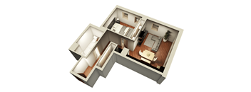 1 Bed 1 Bath 743 sq. ft. 3D Floorplan at Somerset Place Apartments, Chicago, IL 60640