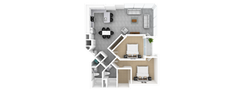 Luxury 2 Bed 2 Bath, 1,436 sqft, 3D Floorplan at The Whit in Indianapolis, IN 46204