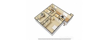 2 BR, 1.5 Bath Floor Plan 3D View at Pickwick Farms Apartments, Indianapolis, Indiana
