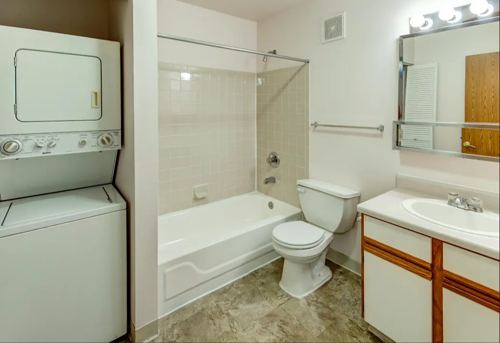 Spacious bathroom with laundry unit at Walnut Creek Apartments, Kokomo, 46902