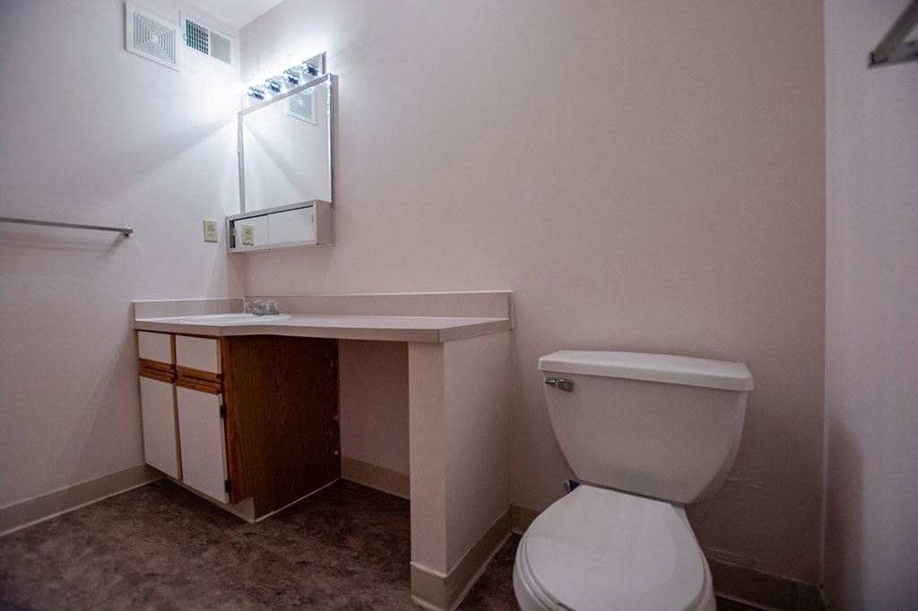Bathroom with Vanity Lights at Walnut Creek Apartments, Kokomo, Indiana