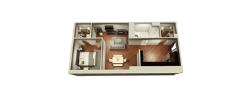 Affordable (ARO), Income Restricted 1 Bedroom Apartment 3D Floorplan, 859 sqft, at Somerset Place Apartments in Uptown Chicago, 60640