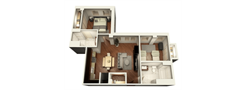 Affordable (ARO), Income Restricted 2 Bedroom Apartment 3D Floorplan, 952 sqft, at Somerset Place Apartments in Uptown Chicago, 60640