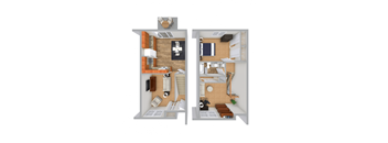 1 Bed 1 Bath 960 Sq. Ft. Townhome Floor Plan  at Arbor Pointe Townhomes Apartments, Michigan
