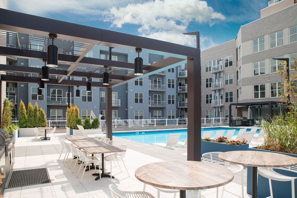 Outdoor Poolside Seating Outdoor Poolside Seating at The Whit Apartments, Indianapolis, 46204