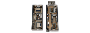 Two images of apartment layouts with labeled areas.