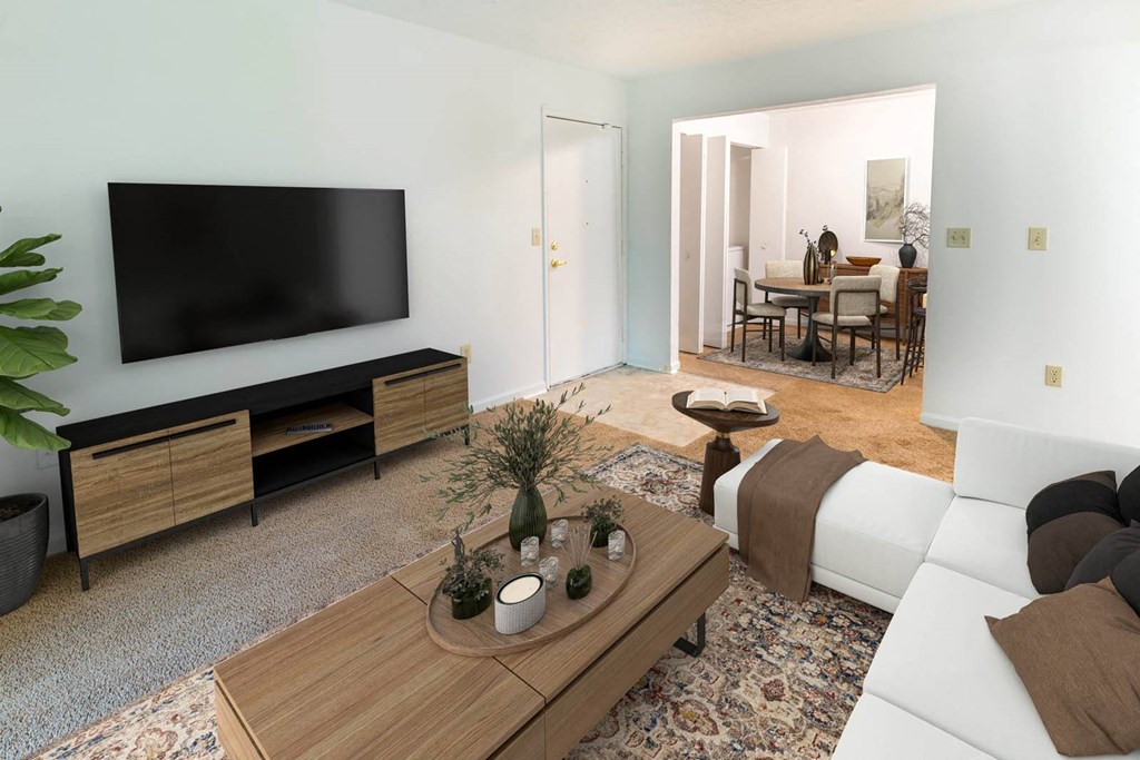 Living Area With TV at Creekside Square Apartments, Indianapolis, IN