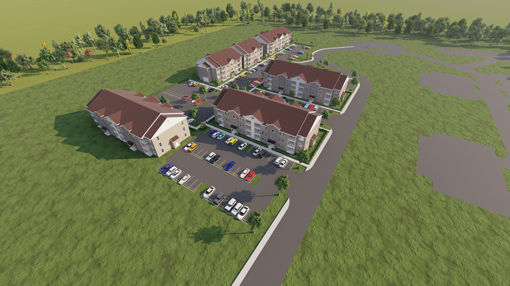 an overhead view of a residential neighborhood with houses and cars on the street