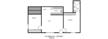 a floor plan of two bedrooms one bath and one closet with a bathroom and a