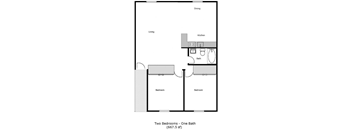 a floor plan of two bedrooms with one bathroom and a closet