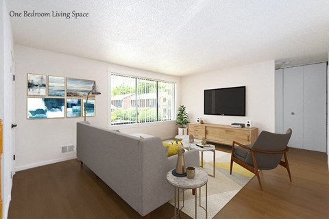 a living room with a couch and a tv