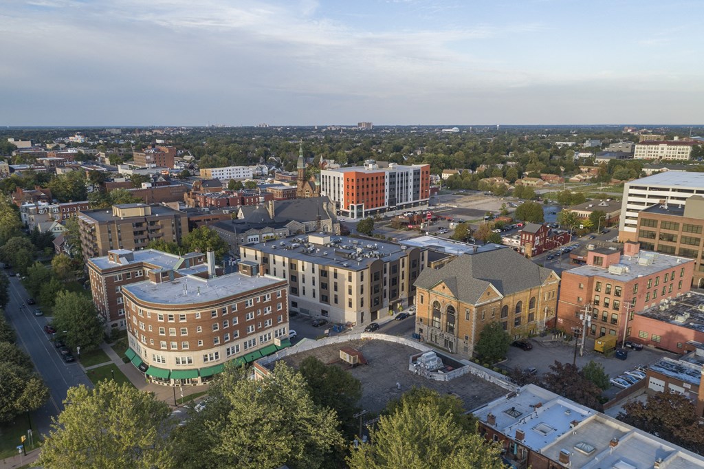 an aerial view of a city of buildings and trees at Nineteen North, Buffalo, NY, 14202