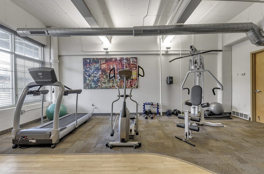 Fitness Center With Modern Equipment at The Lofts at Elk Terminal, Buffalo, NY