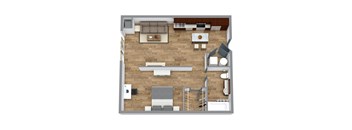 a 3d drawing of the 1 bedroom floor plan of a modern apartment