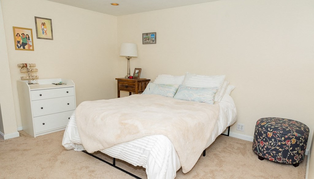 a bedroom with a bed and a dresser